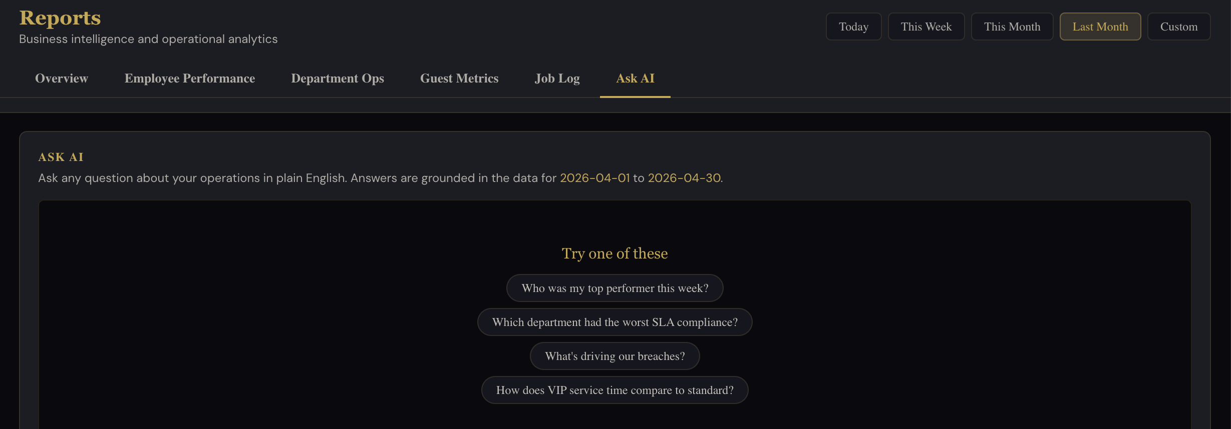 Ask AI dashboard